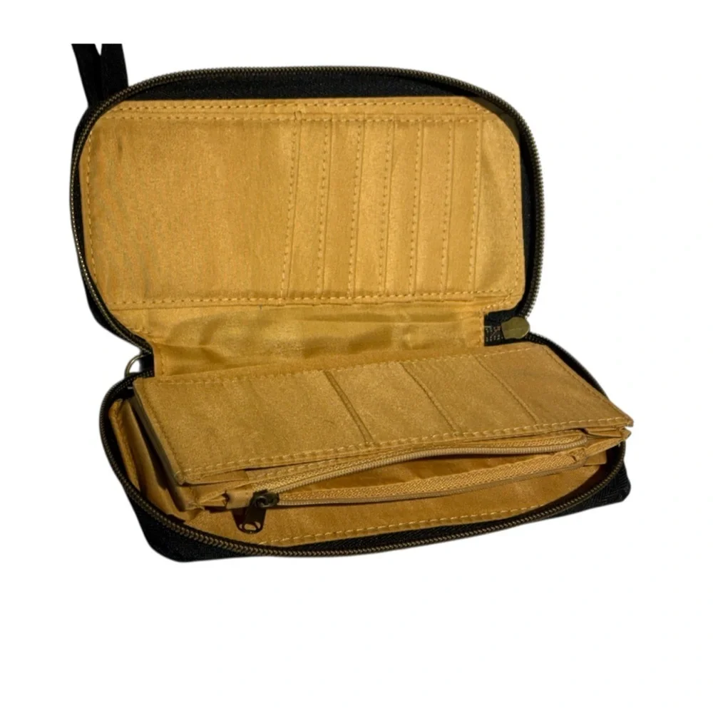 Travelon Black RFID Blocking Wristlet Wallet with Gold Details